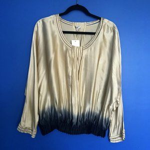 Anthropologie Leifsdottir Cream and Blue Silk Blouse